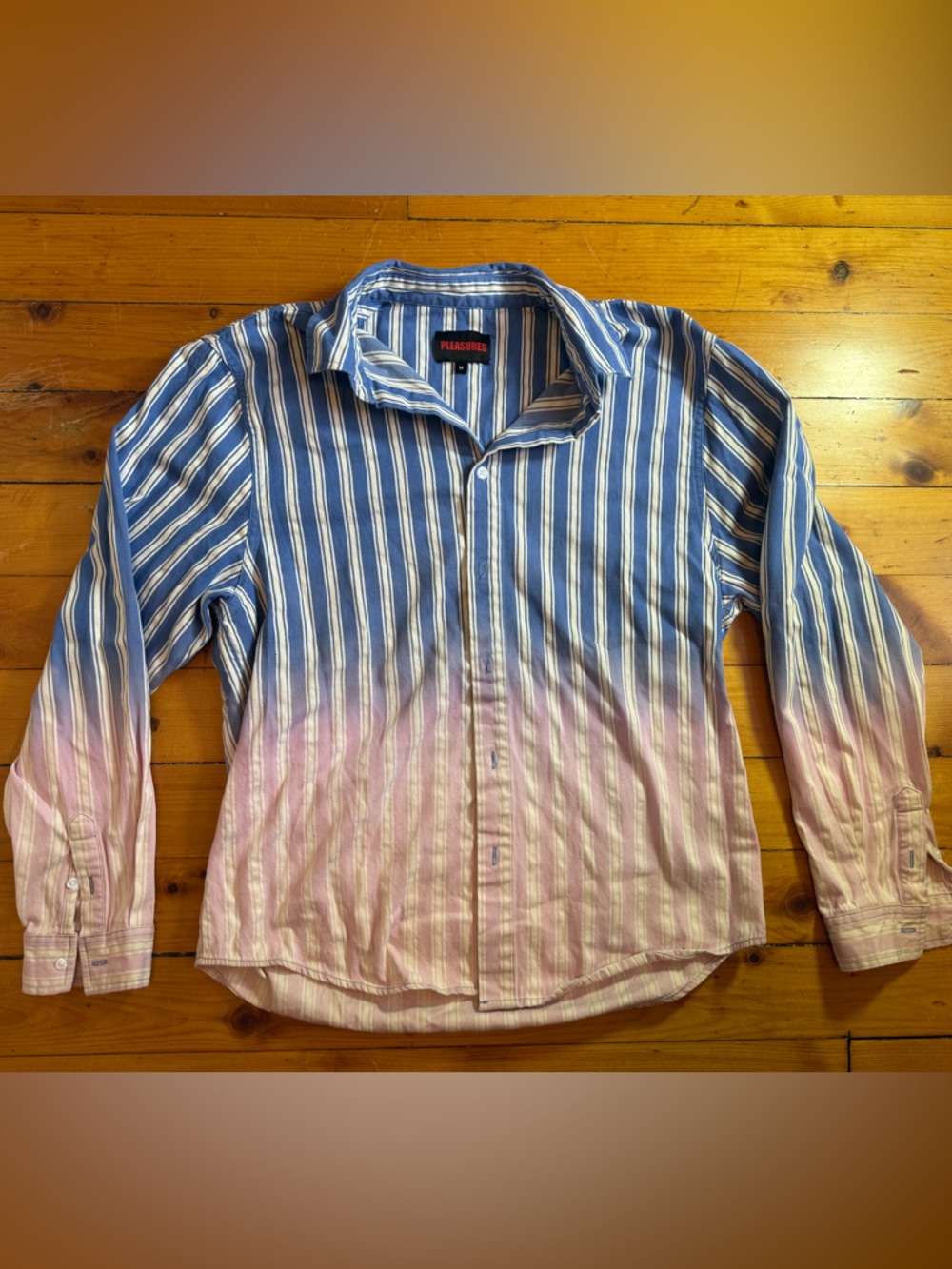 PLEASURES Fade Stripe Ombré Button Down Shirt Size Medium. 100% cotton